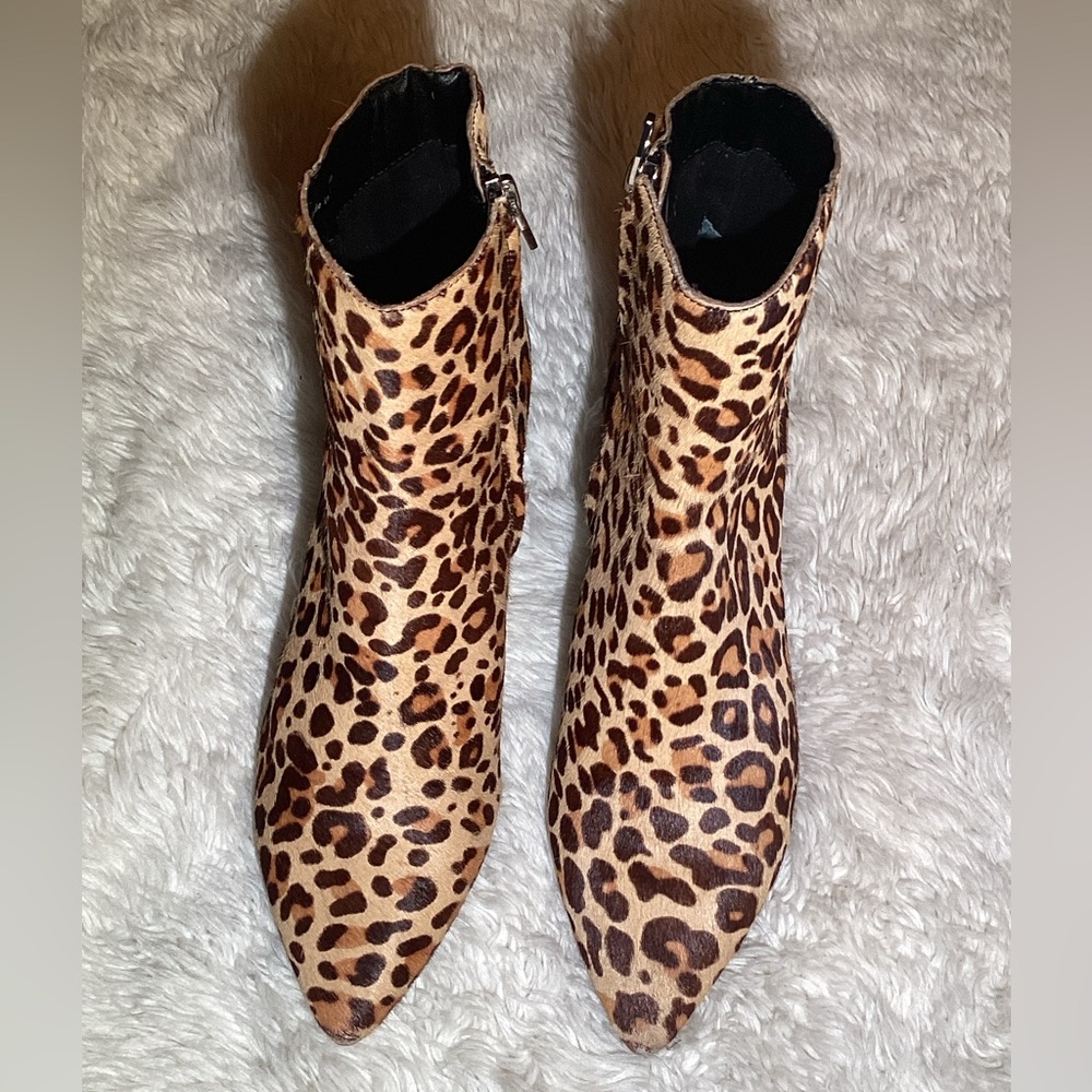 Dolce Vita Leopard Print Real Fur Pointed Toe Ankle Boots Size 7
